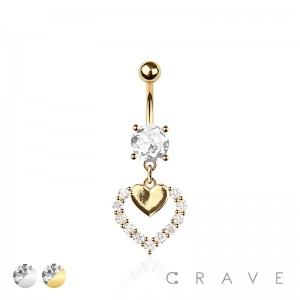 316L SURGICAL STEEL MULTI CZ HEART N HEART DANGLE BELLY BUTTON NAVEL RING 